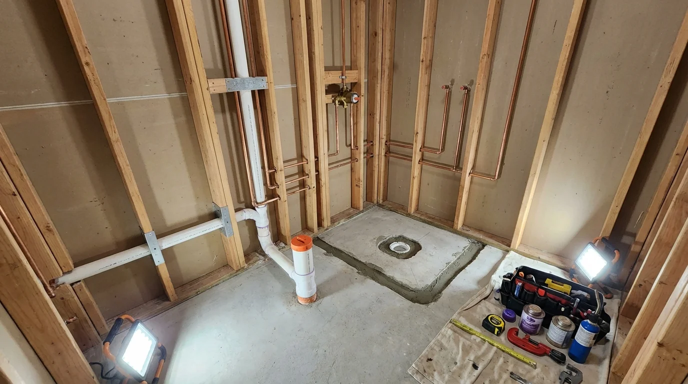 Bathroom rough-in plumbing during remodel by Johns Plumbing LLC in Scotland Neck