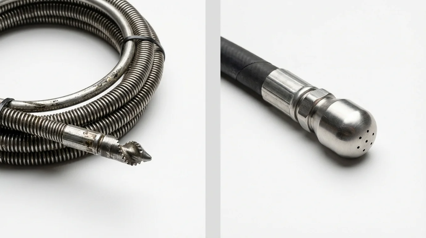Drain snake cable and hydro jetting nozzle used for drain cleaning in Scotland Neck, NC
