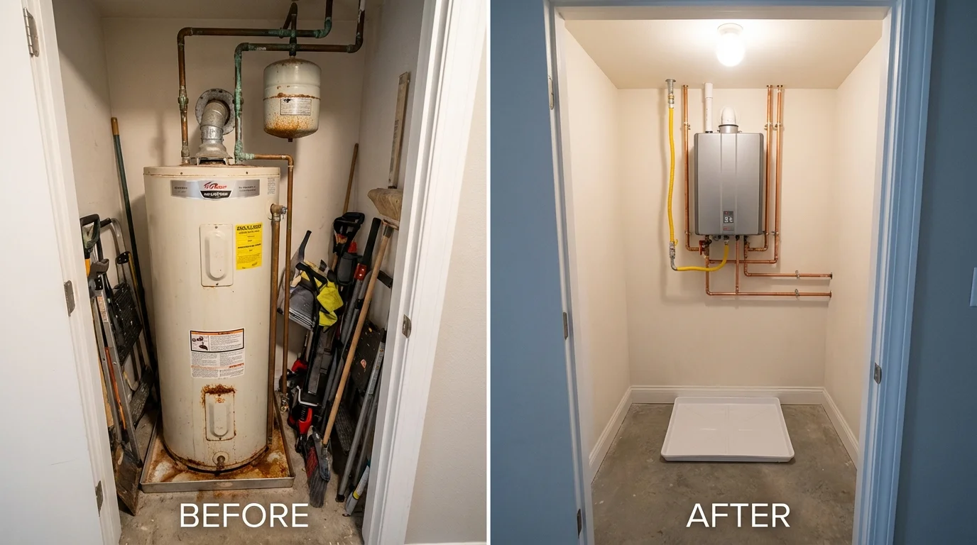Tank water heater versus wall-mounted tankless unit comparison for Scotland Neck, NC homeowners