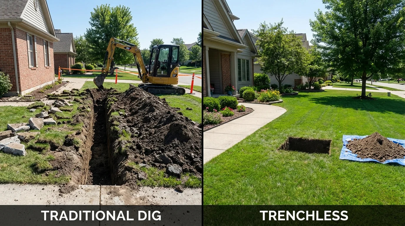 Trenchless sewer repair with minimal yard damage versus traditional excavation in Scotland Neck, NC